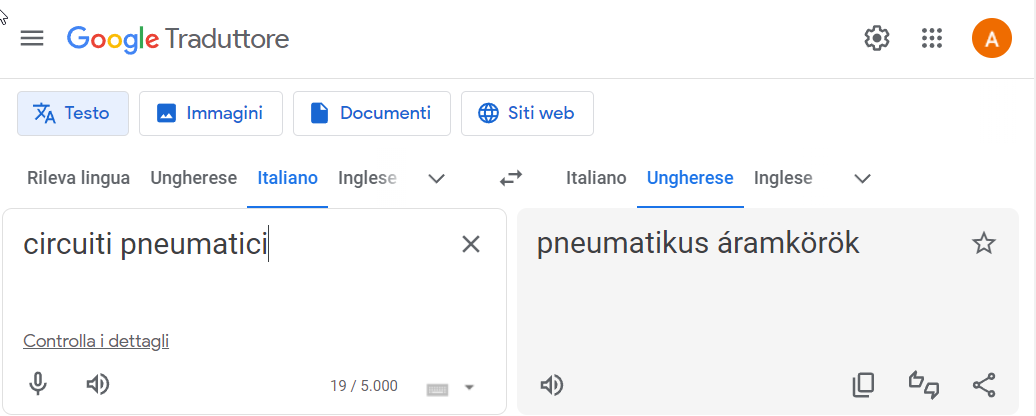 Esempio di una traduzione sbagliata con Google translate - circuiti pneumatici