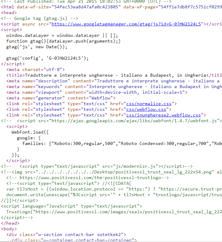 Esempio di html per un sito web